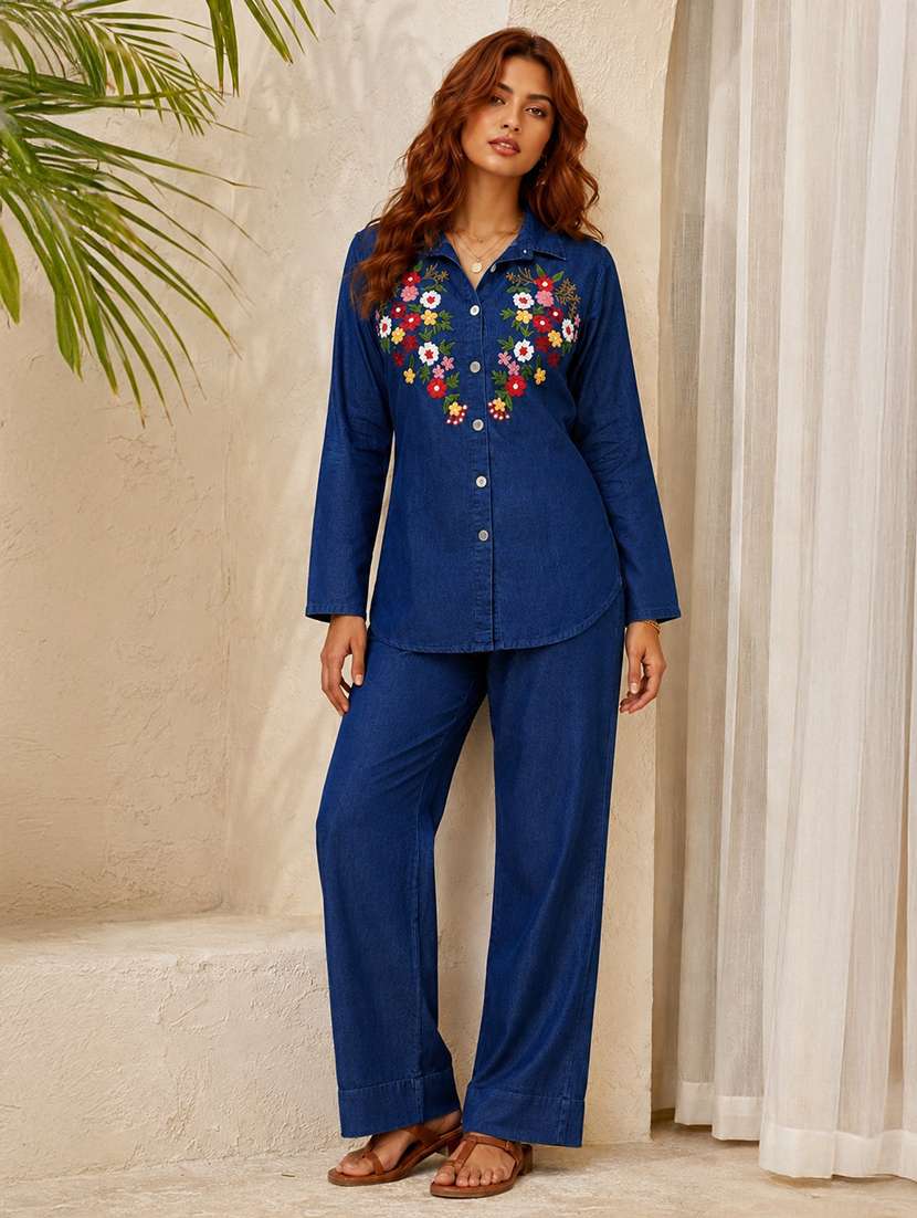 women embroidered long sleeves shirt and trouser co-ord set - 22580640 -  Standard Image - 2