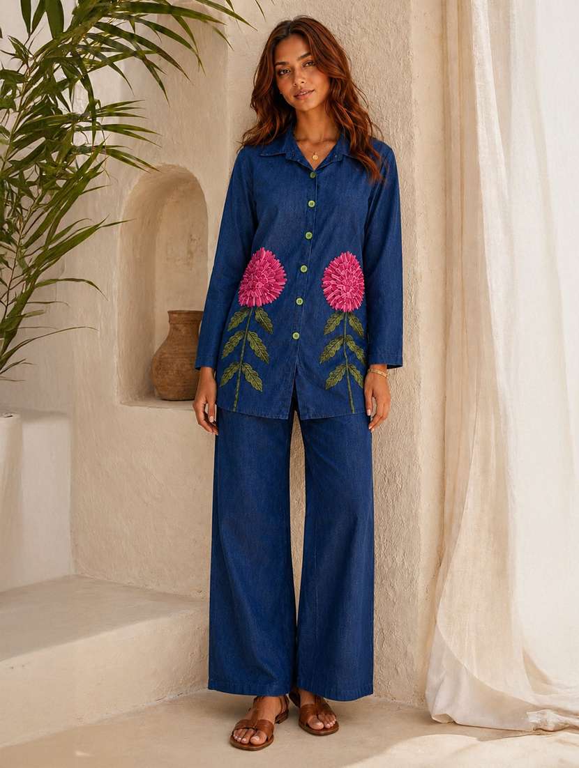 women embroidered long sleeves shirt and trouser co-ord set - 22580644 -  Standard Image - 2