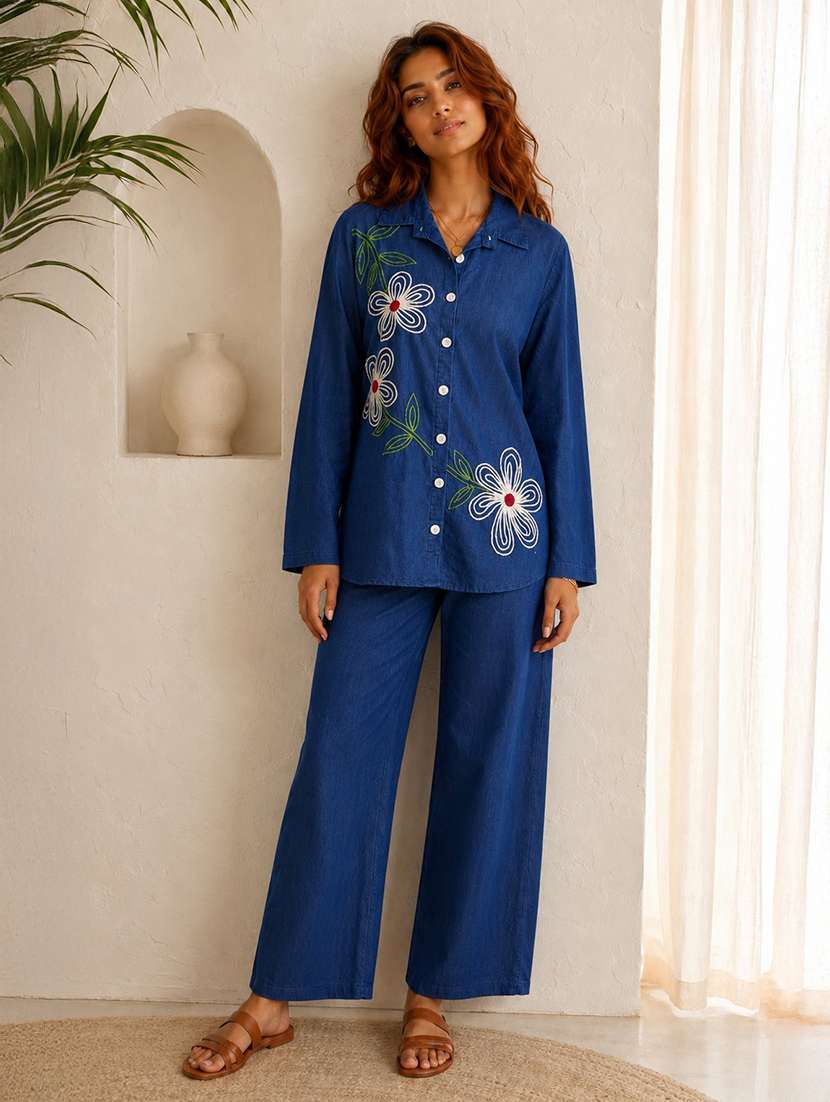 women embroidered long sleeves shirt and trouser co-ord set - 22580646 -  Standard Image - 2