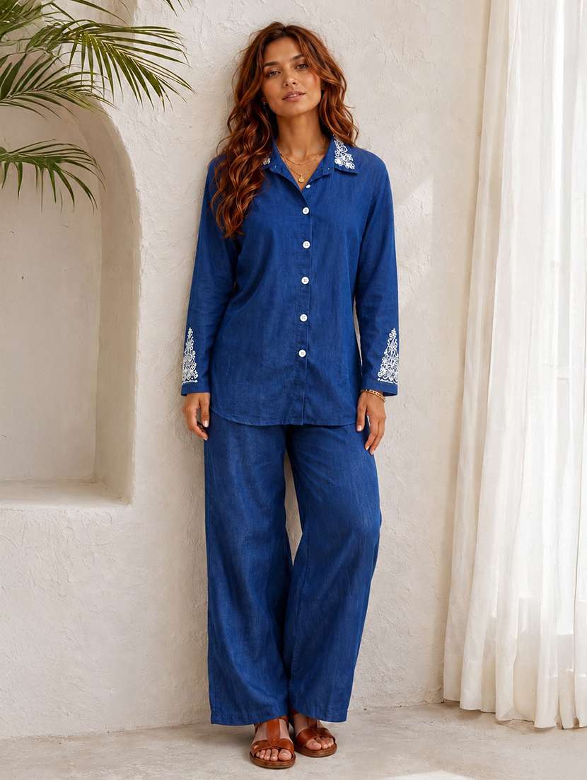 women embroidered long sleeves shirt and trouser co-ord set - 22580648 -  Standard Image - 2