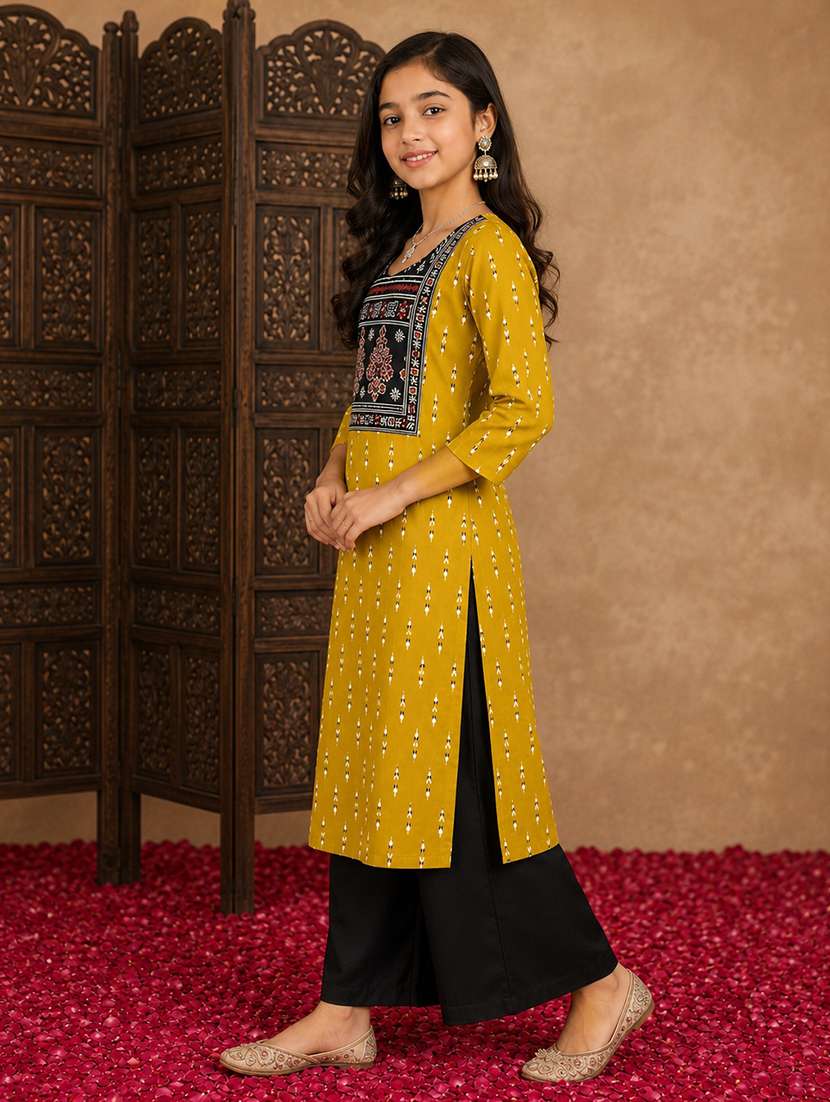 girls printed three quarter sleeves kurta palazzo set - 22580675 -  Standard Image - 2