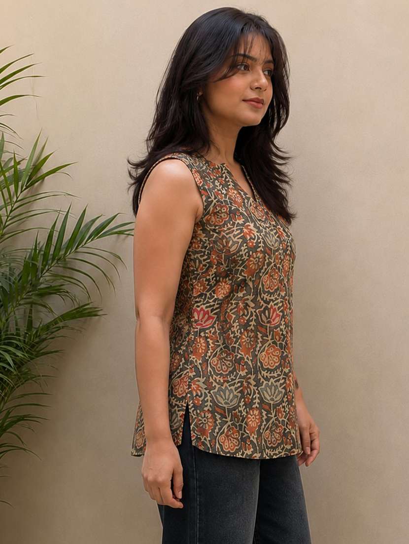women printed sleeveless straight kurti - 22581759 -  Standard Image - 2