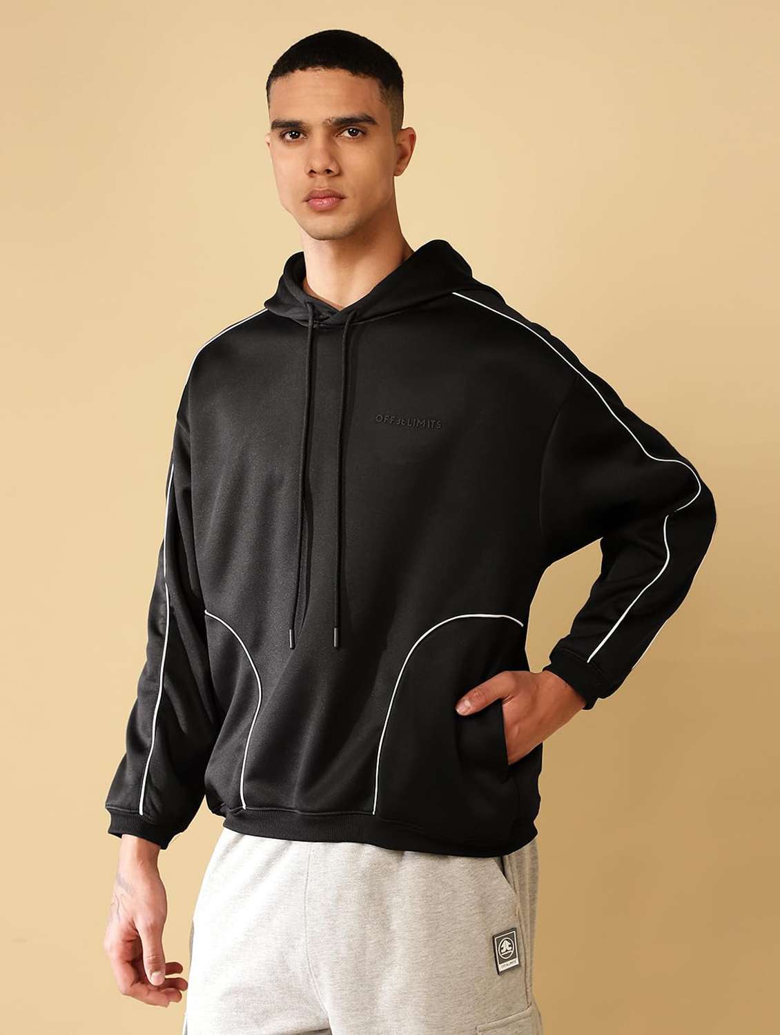 Men Taped Long Sleeves Hooded Sweatshirt - 22581797 -  Standard Image - 2
