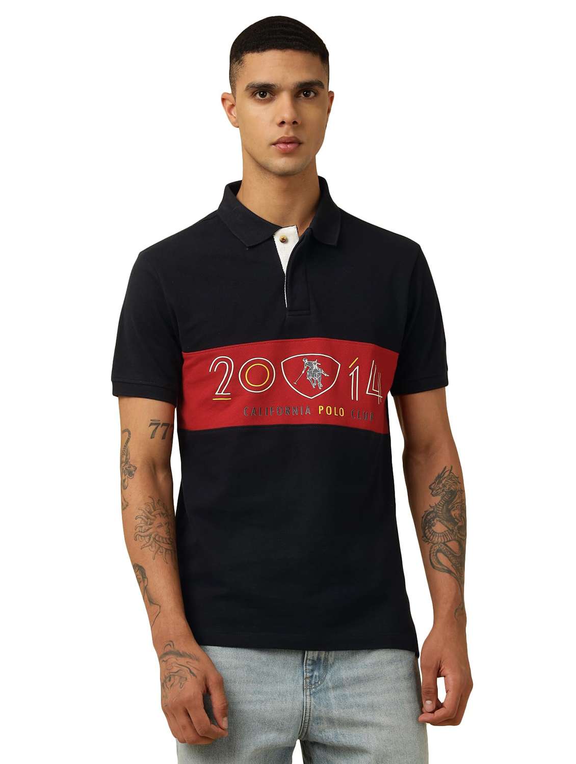 men printed short sleeves polo t-shirt