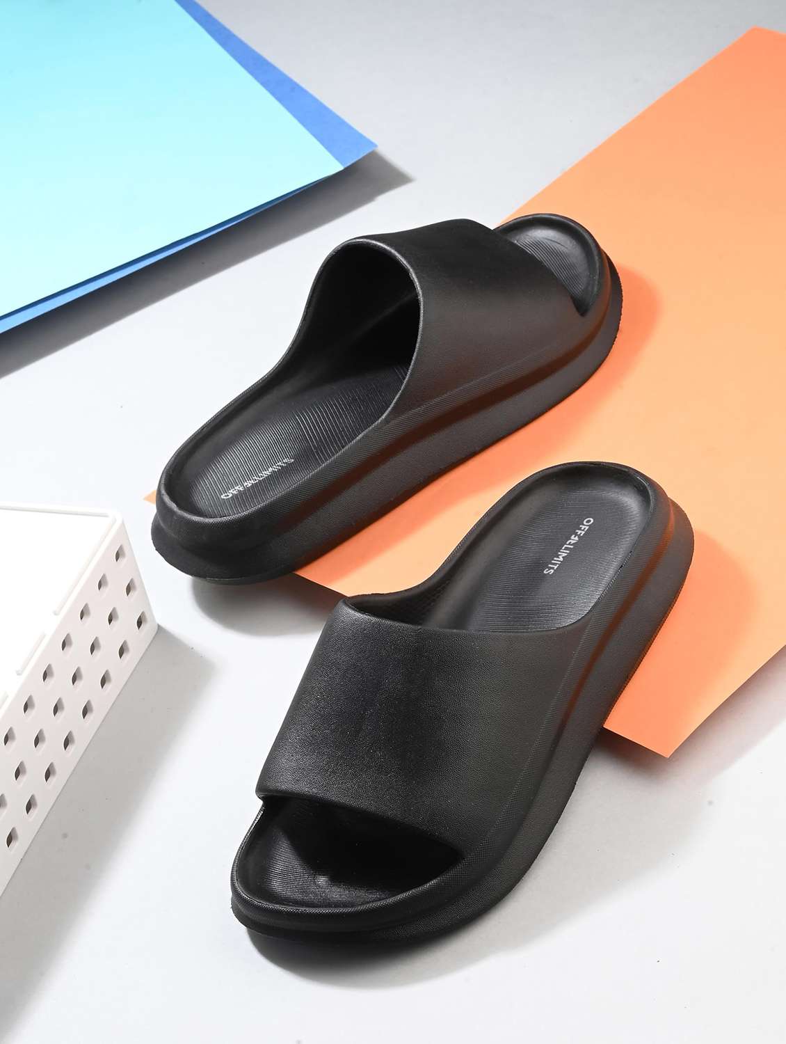 women solid slip on slides