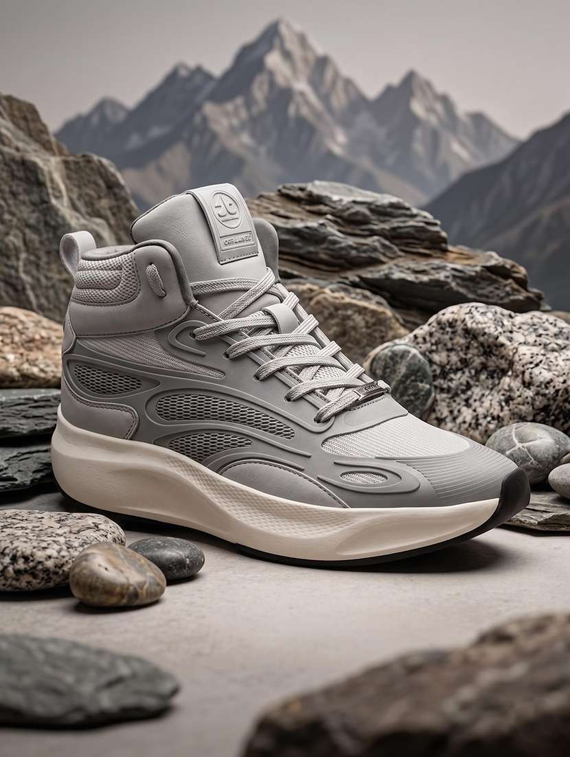 men textured lace up sports shoes