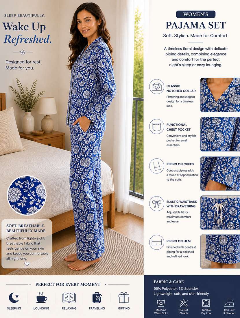 women printed long sleeves pyjama set - 22582514 -  Standard Image - 7
