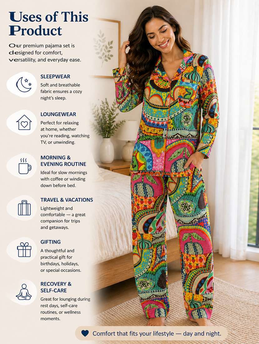 women printed long sleeves pyjama set - 22582516 -  Standard Image - 7