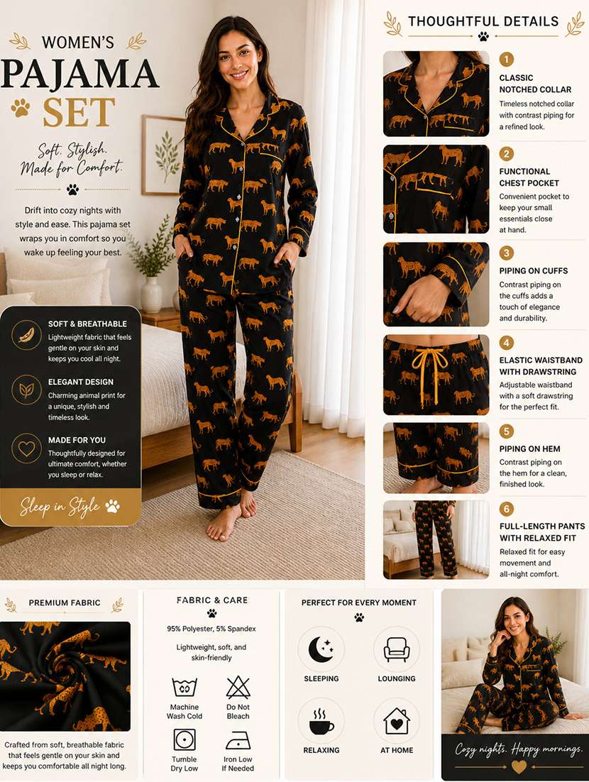 women printed long sleeves pyjama set - 22582519 -  Standard Image - 7
