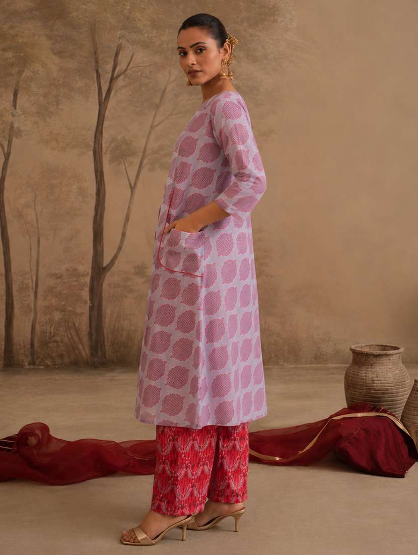 women printed three quarter sleeve kurta pant set - 22582821 -  Standard Image - 2