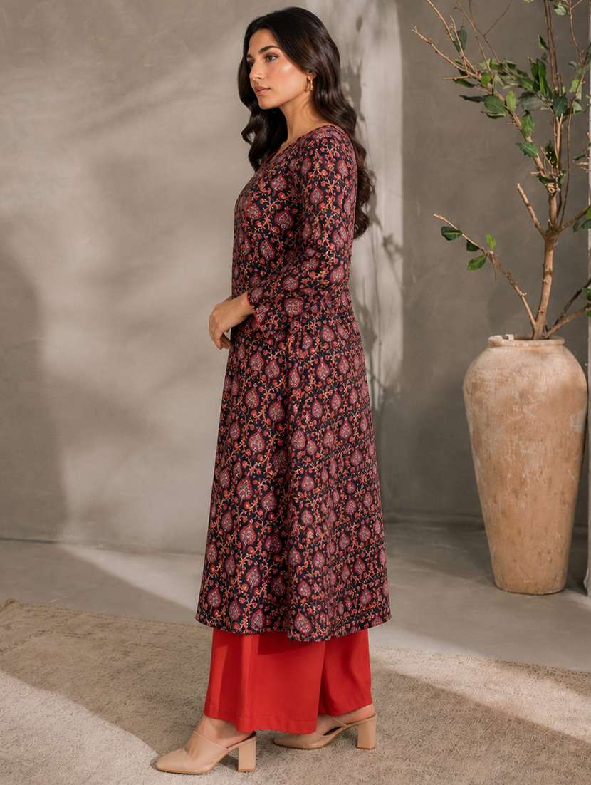 women printed long sleeve kurta pant set - 22582824 -  Standard Image - 2