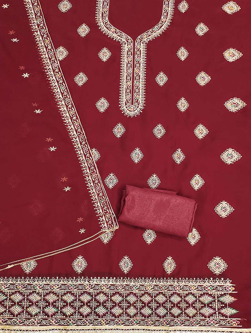Women Solid With Work Unstitched Suit Set - 22582836 -  Standard Image - 2