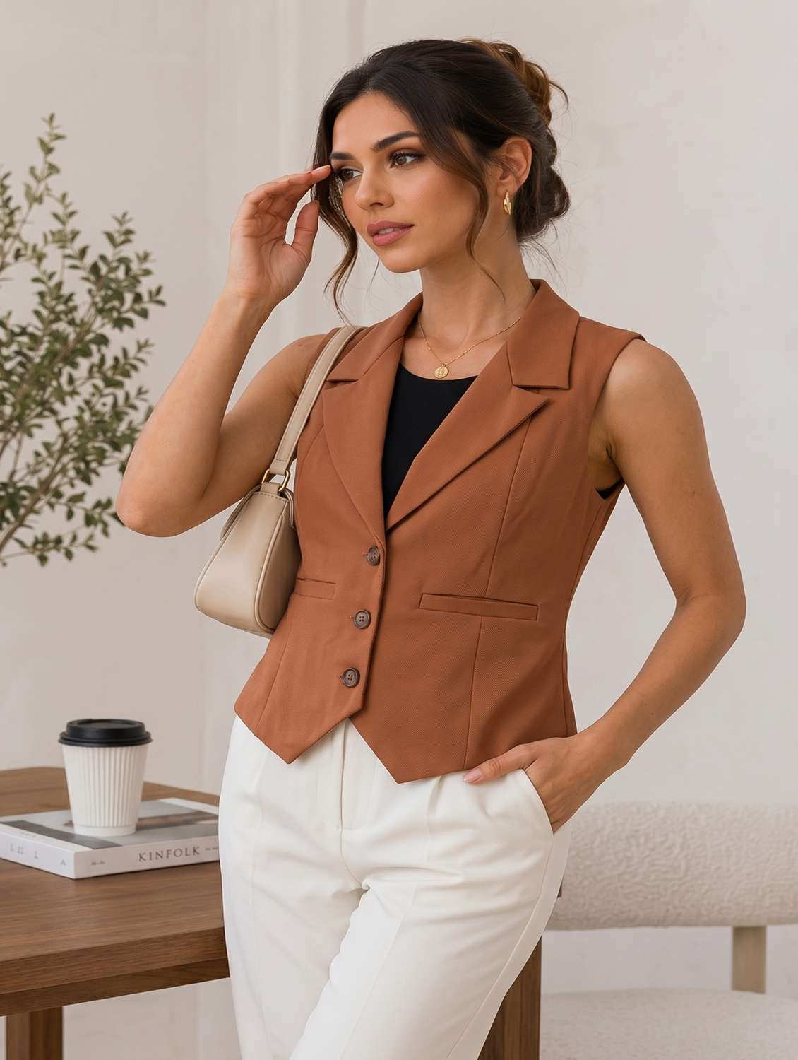Women Solid Sleeveless Vest Top - 22582918 -  Standard Image - 2
