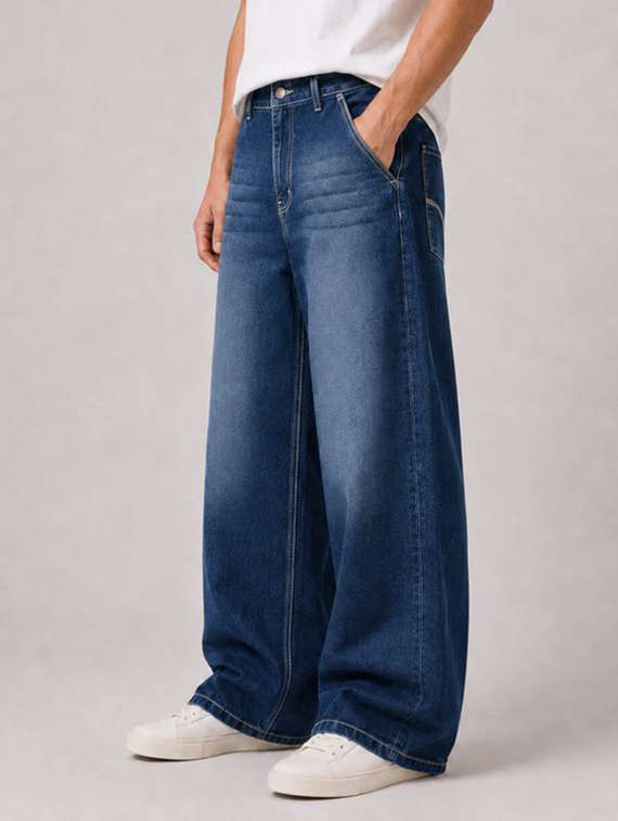 Men Washed Mid Rise Full Length Baggy Jeans - 22582931 -  Standard Image - 2
