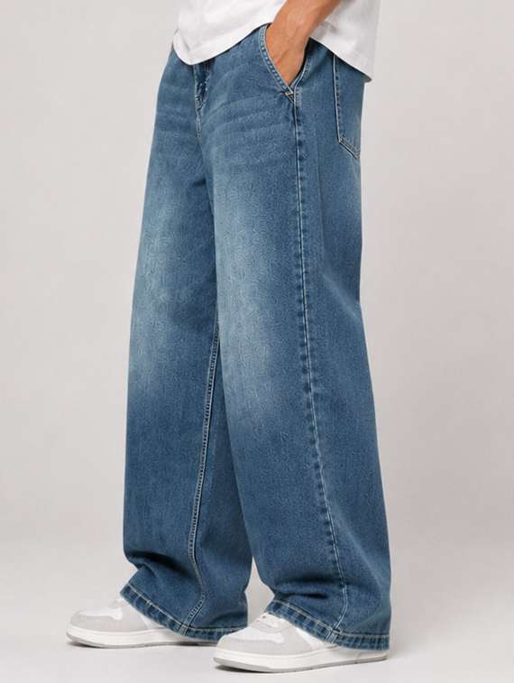 men washed mid rise full length baggy jeans - 22582932 -  Standard Image - 2