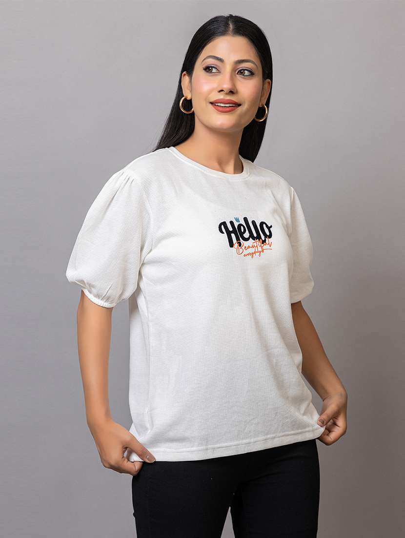 women printed puff sleeves regular fit t-shirt - 22582937 -  Standard Image - 2