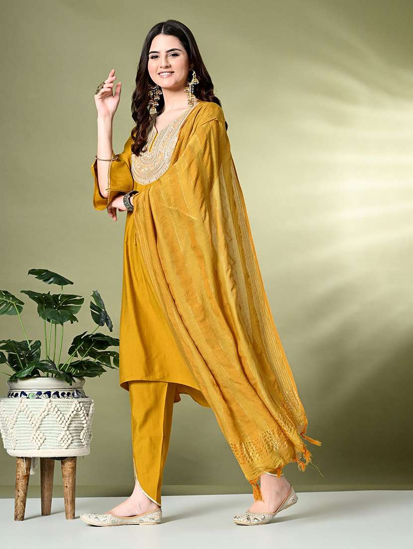 women solid with bell sleeve dhoti kurta with dupatta set - 22583141 -  Standard Image - 2