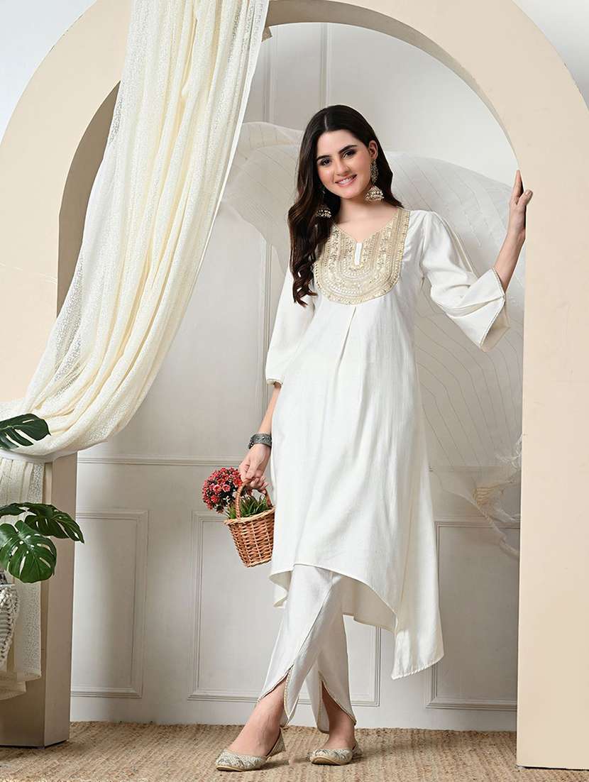 women solid with bell sleeve dhoti kurta with dupatta set - 22583143 -  Standard Image - 2