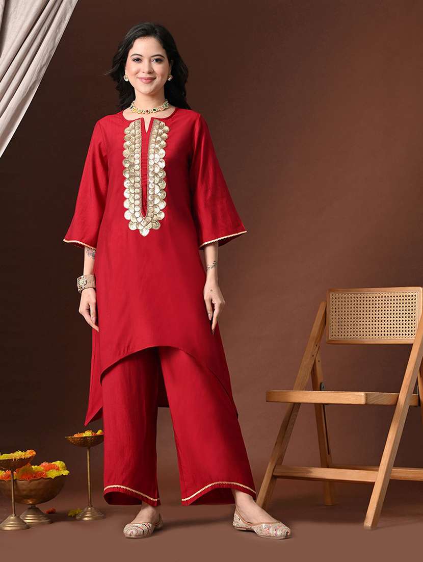 women solid with work bell sleeve kurta palazzo with dupatta set - 22583331 -  Standard Image - 2