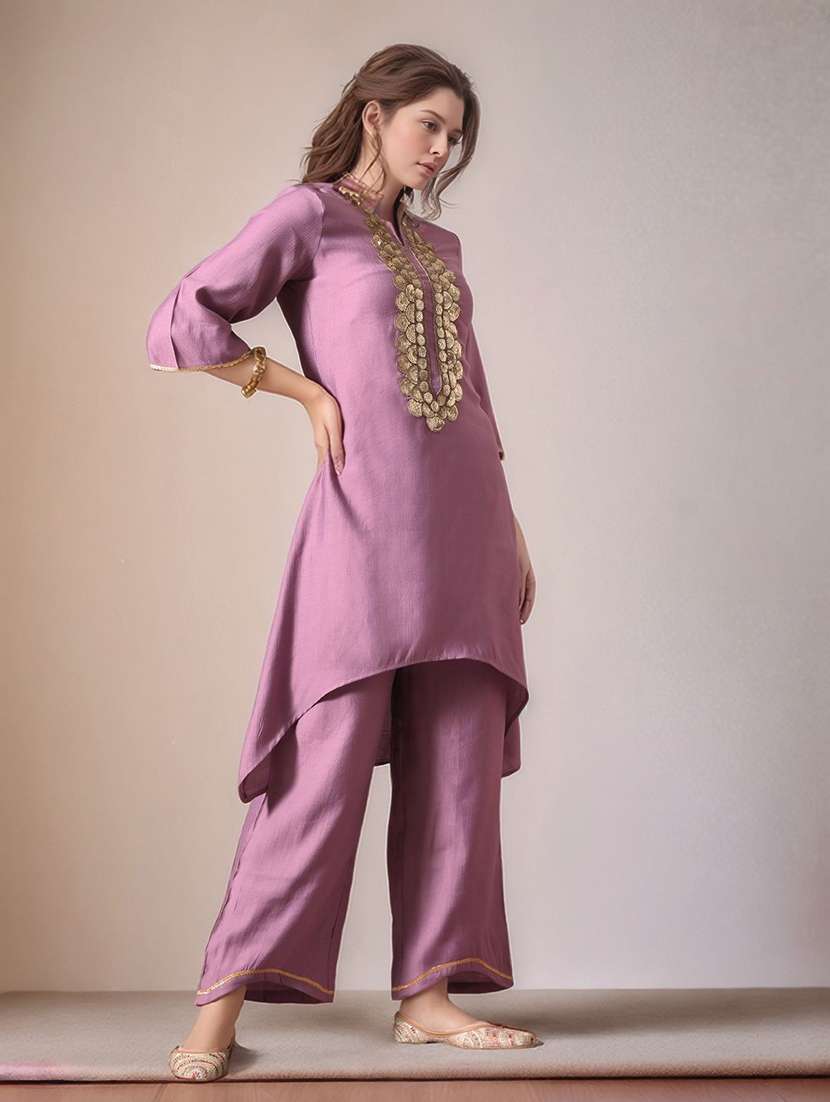 Women Solid With Work Notch Neck Kurta Pant With Dupatta Set - 22583345 -  Standard Image - 2