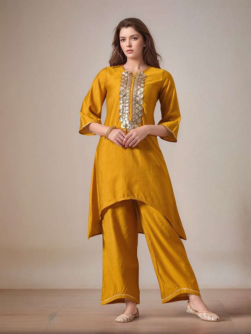 women solid with work notch neck kurta pant with dupatta set - 22583347 -  Standard Image - 2