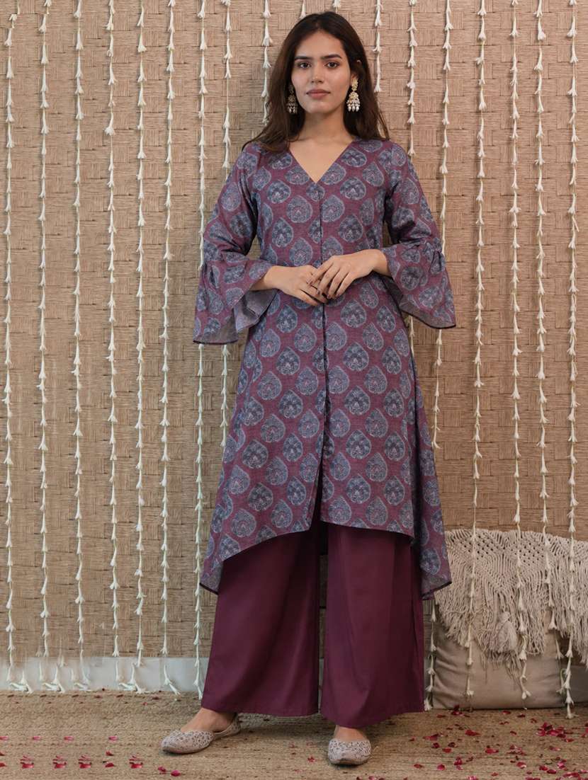 women printed bell sleeve kurta palazzo set - 22583941 -  Standard Image - 2