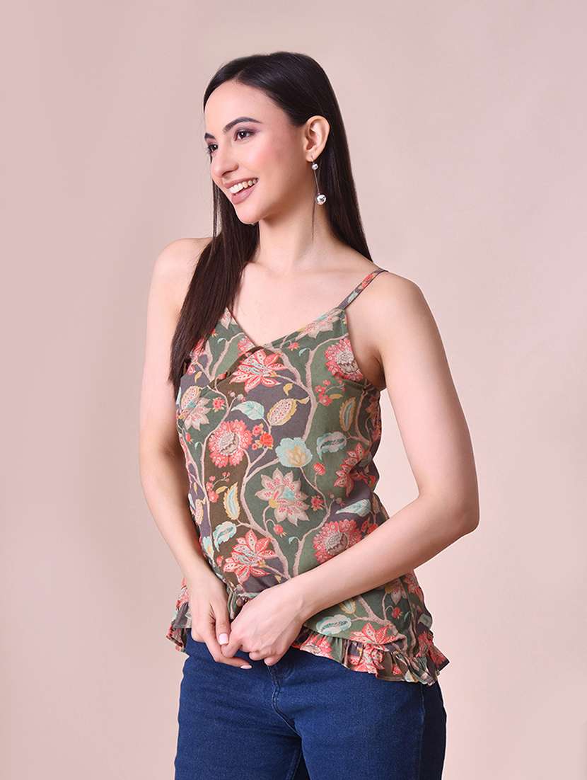 women printed shoulder strap wrap top - 22584362 -  Standard Image - 2