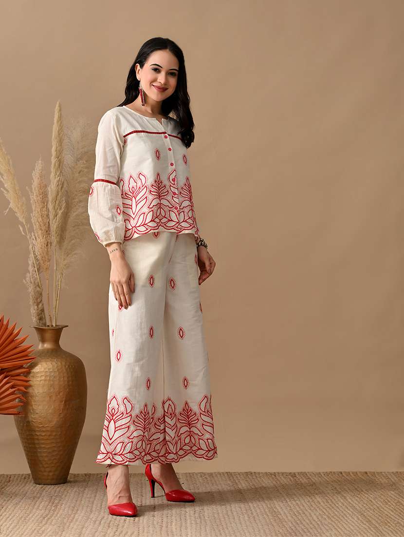women embroidered long sleeves top and palazzo co-ord set - 22584366 -  Standard Image - 2