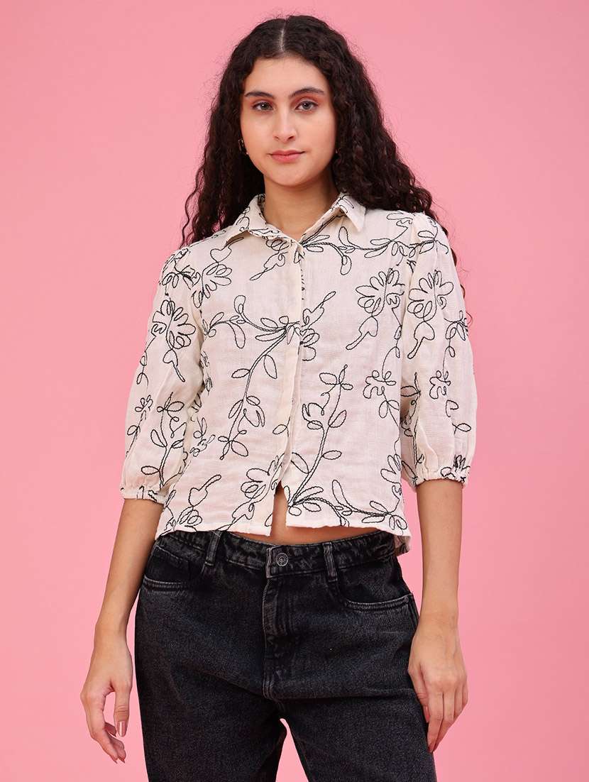 Women Embroidered Three Quarter Sleeves Regular Fit Shirt - 22584437 -  Standard Image - 2