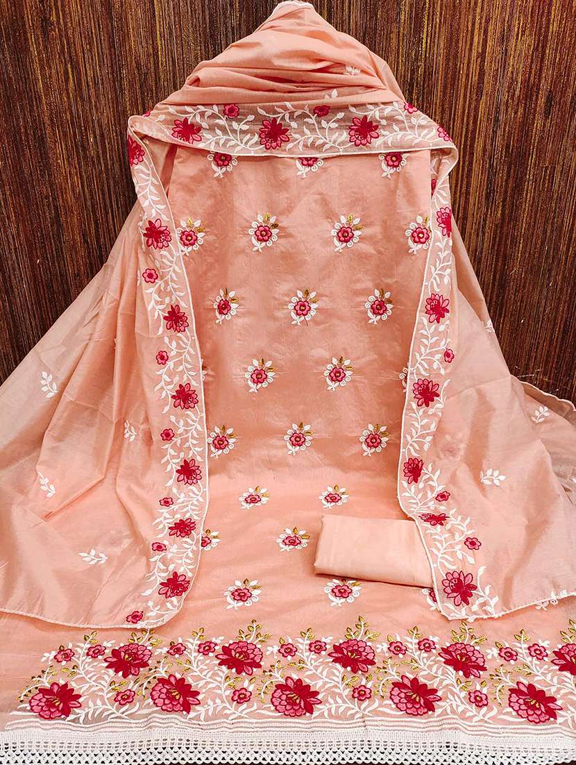 Women Solid With Work Unstitched Suit Set - 22585547 -  Standard Image - 2