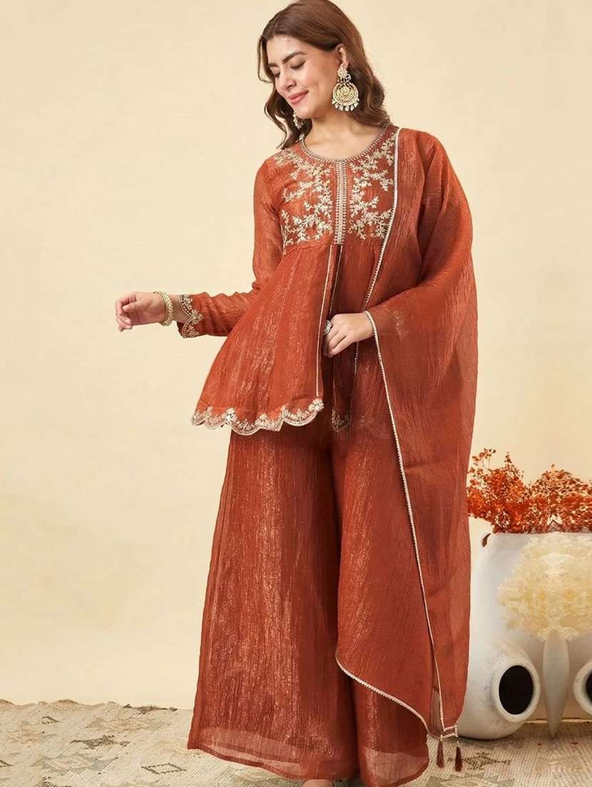 women embroidered long sleeve kurta palazzo with dupatta set - 22585566 -  Standard Image - 2