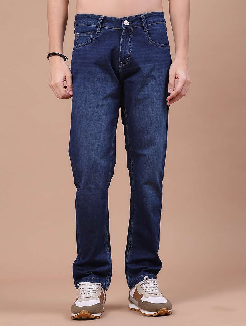 men washed mid rise full length relaxed fit jeans