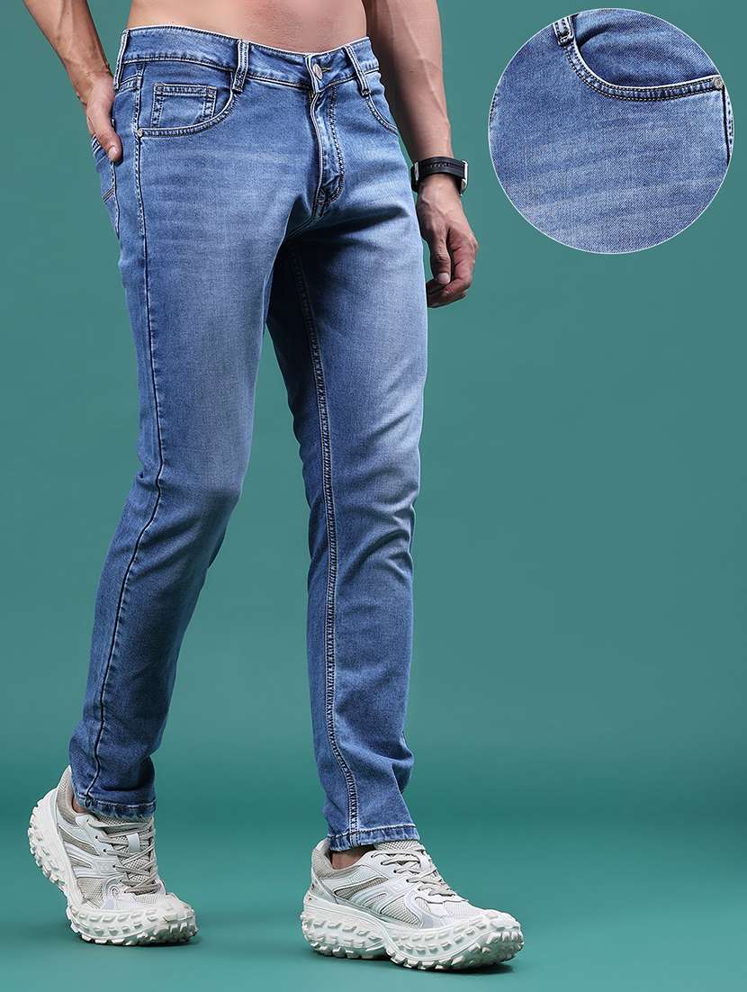 Men Washed Mid Rise Full Length Skinny Fit Jeans - 22585852 -  Standard Image - 2