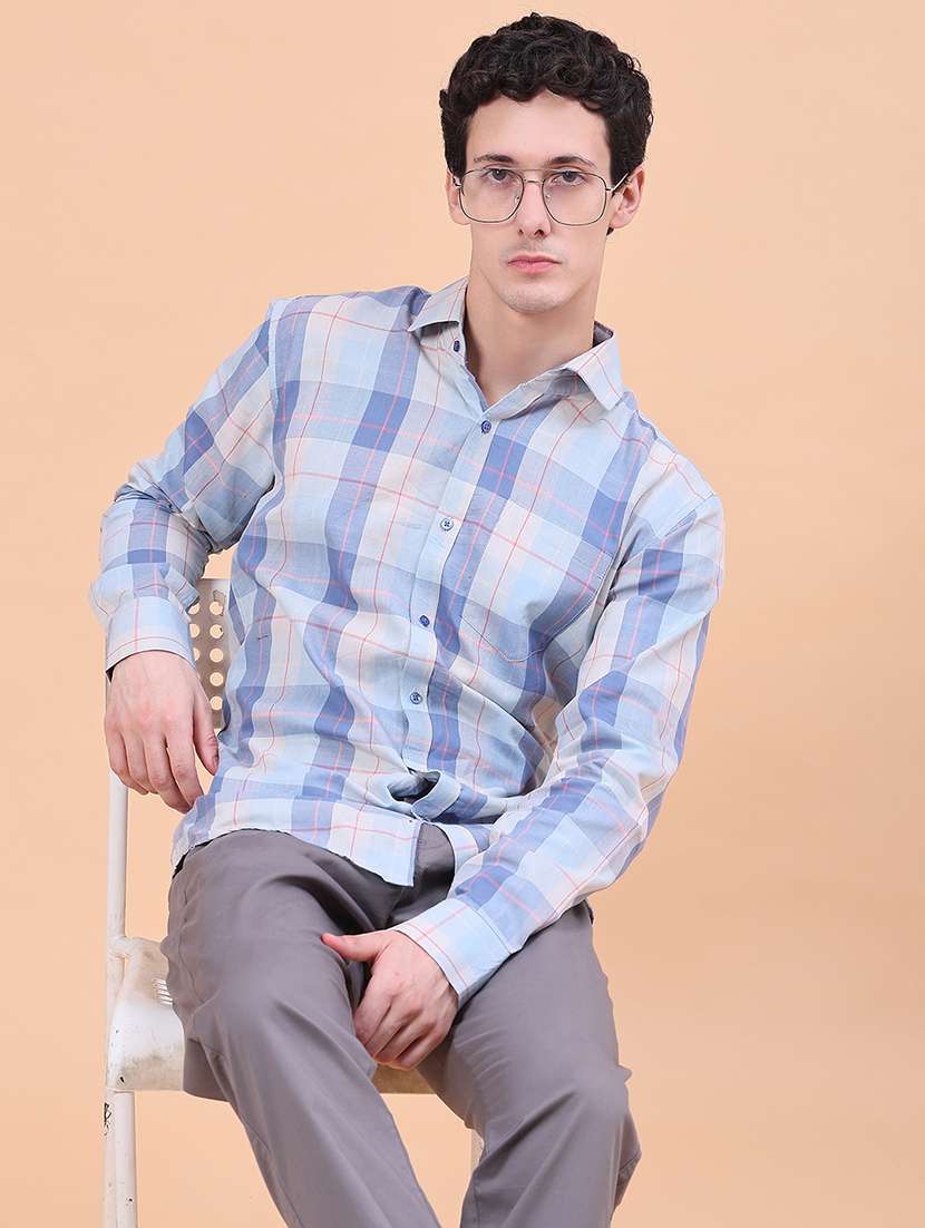men checkered long sleeve regular fit casual shirt