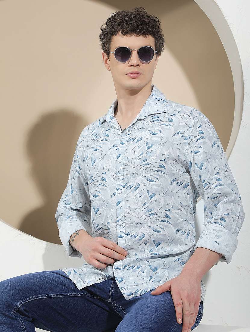 men printed long sleeve regular fit casual shirt