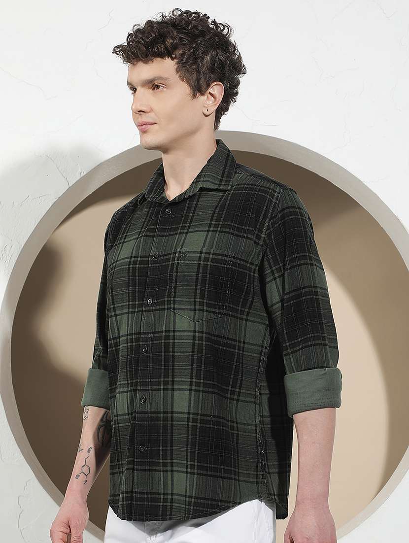 men checkered long sleeve regular fit casual shirt