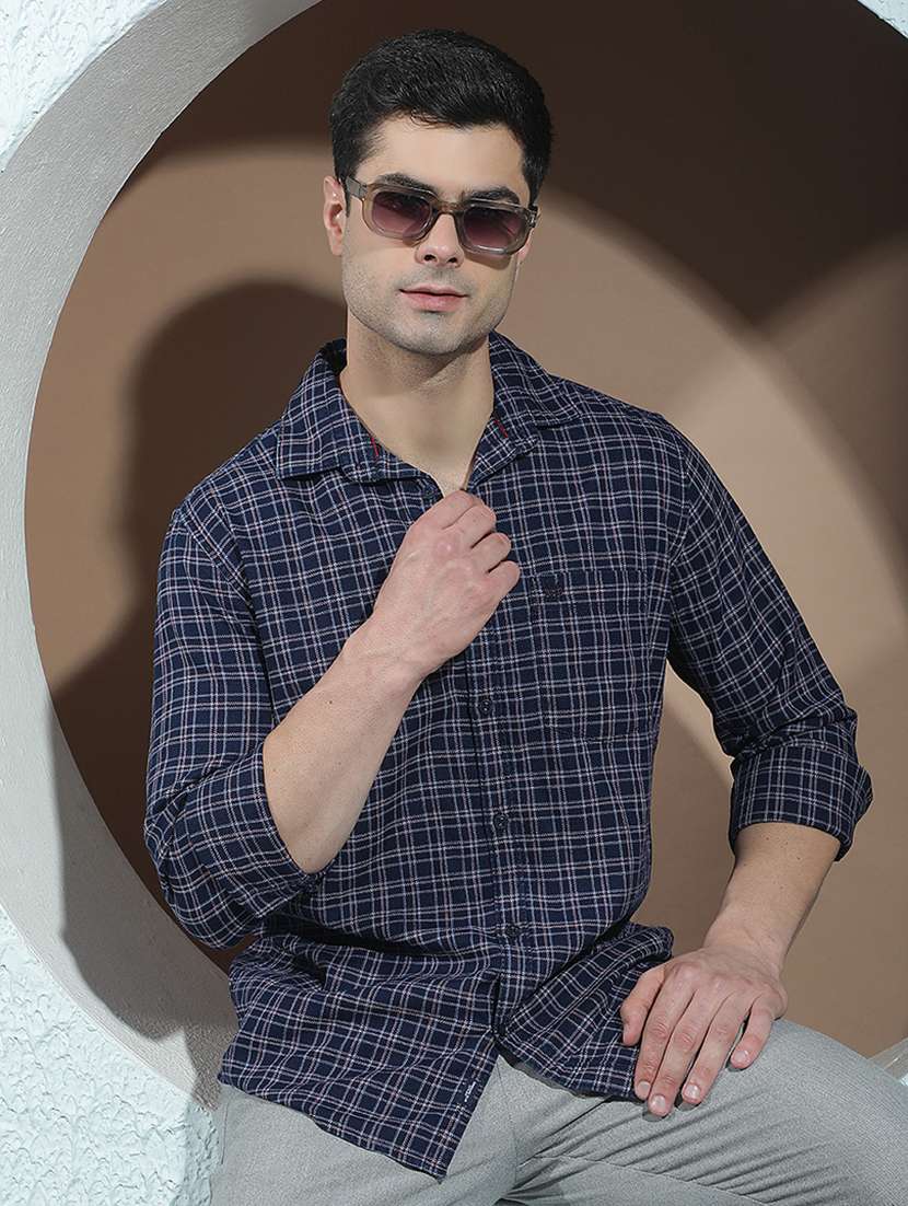 men checkered long sleeve regular fit casual shirt