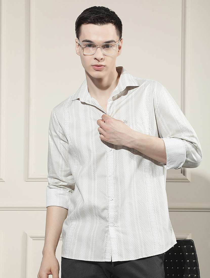 men self design long sleeve regular fit casual shirt