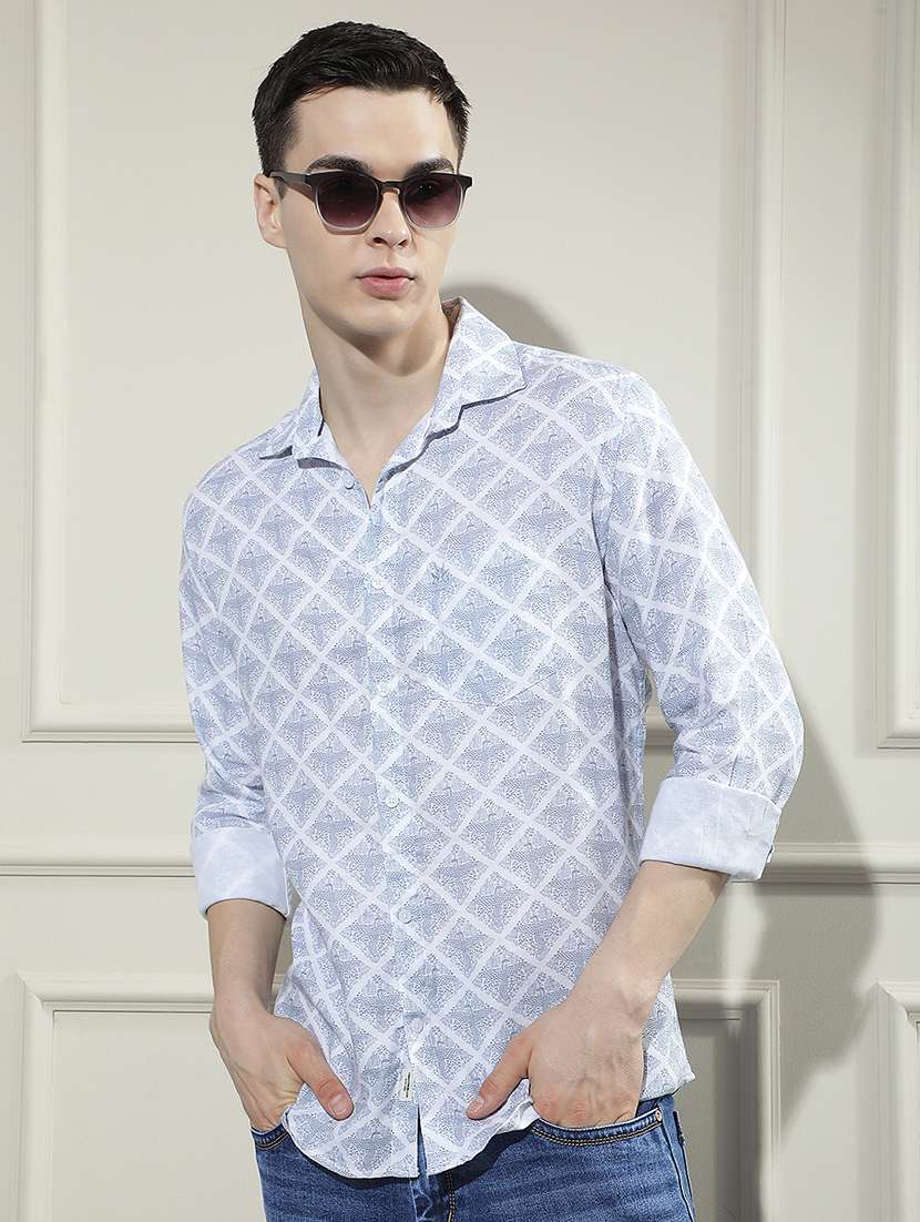 men printed long sleeve regular fit casual shirt