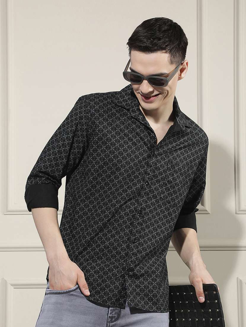 men printed long sleeve regular fit casual shirt