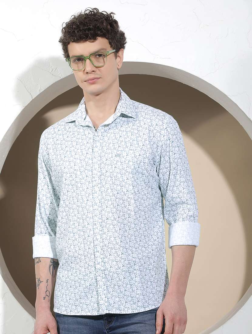men printed long sleeve regular fit casual shirt