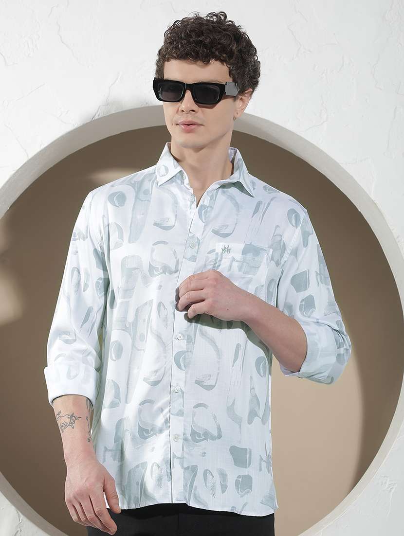men printed long sleeve regular fit casual shirt