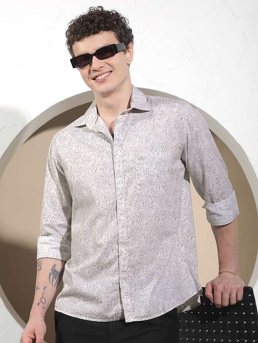 men printed long sleeve regular fit casual shirt