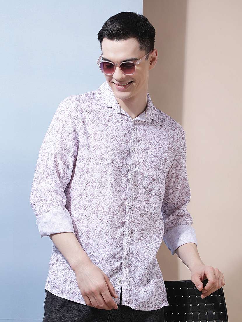 men printed long sleeve regular fit casual shirt