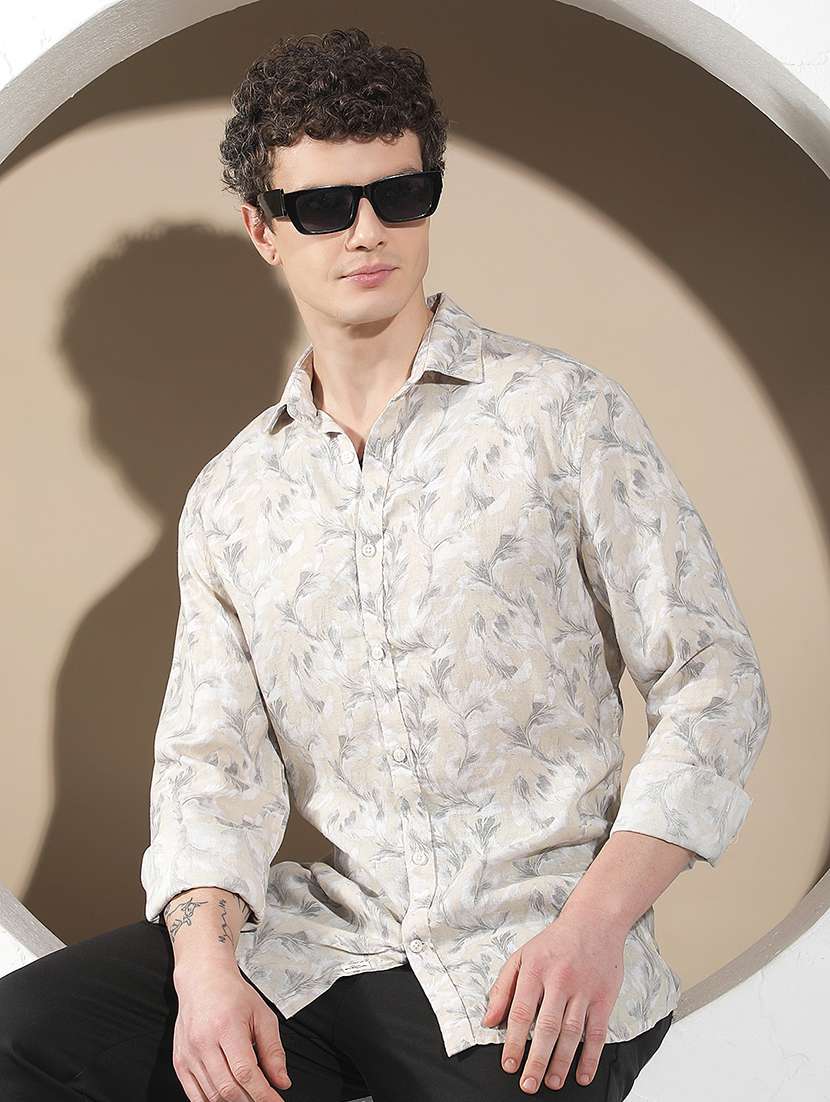 men printed long sleeve regular fit casual shirt