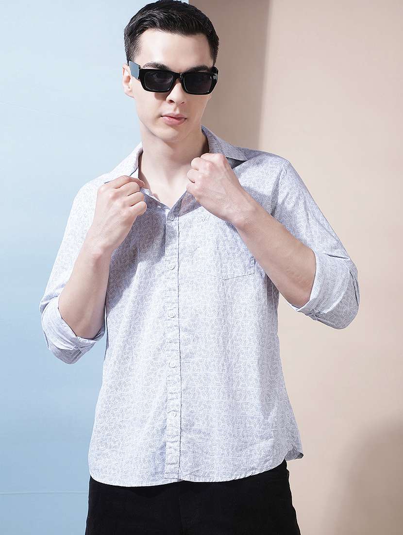 men printed long sleeve regular fit casual shirt