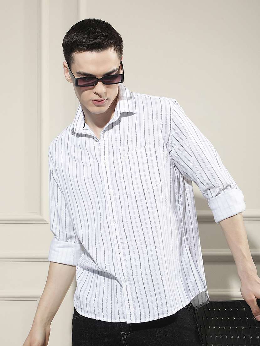 men striped long sleeve regular fit casual shirt