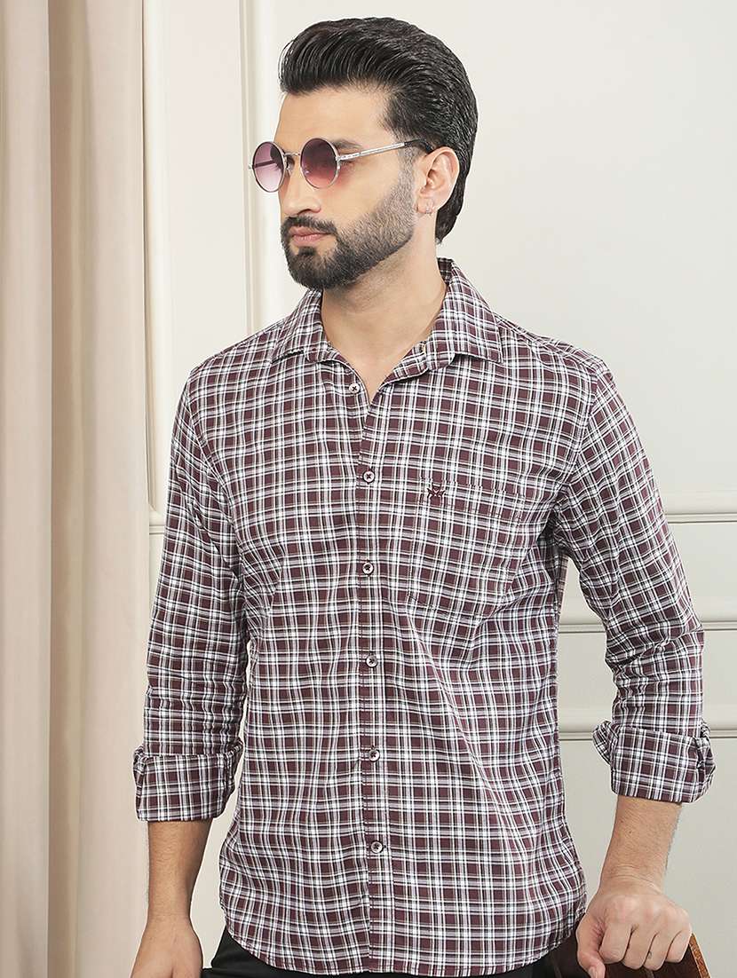men checkered long sleeve regular fit casual shirt