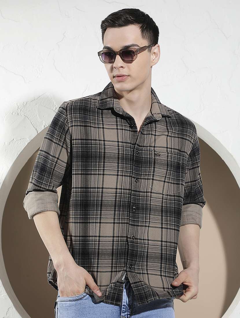 men checkered long sleeve regular fit casual shirt