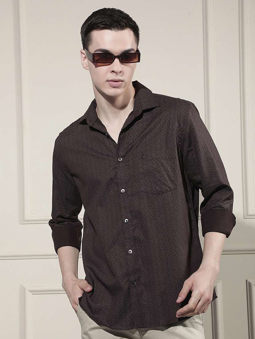 men printed long sleeve regular fit casual shirt